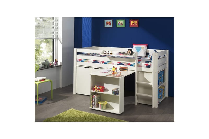 Halvhöjdssäng med skrivbord bokhylla 2-dörrars skåp och vägghylla Pino - Barn & bebis - Barnmöbler - Barnmöbelset - Sovrumsset barn