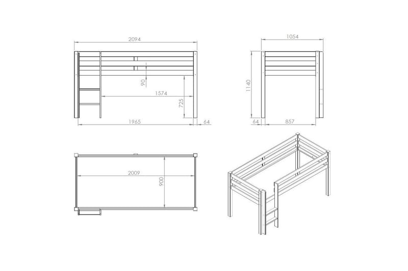 Halvhöjdssäng med skrivbord bokhylla och 4-dörrars skåp med vägghylla Pino - Barn & bebis - Barnmöbler - Barnmöbelset - Sovrumsset barn