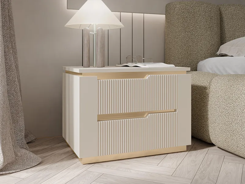 Hilafin Sängbord i Målat Trä med Förvaring och Lådor - Beige - Möbler - Sovrum - Sängbord