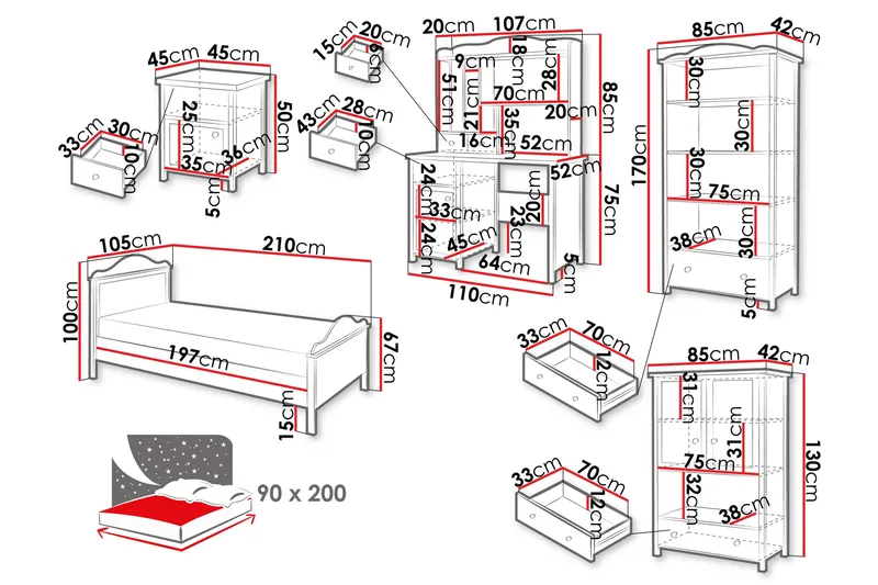 Hilts Möbelset För Sovrum - Vit/Rosa - Möbler - Sovrum - Möbelset för sovrum