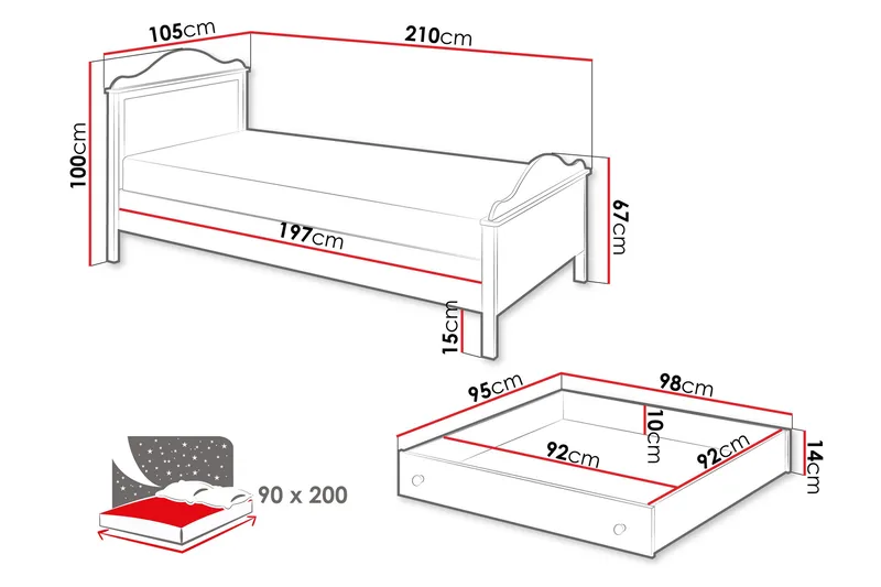 Hilts Sängram 90x200 cm - Vit/Rosa - Möbler - Sovrum - Sängram & sängstomme