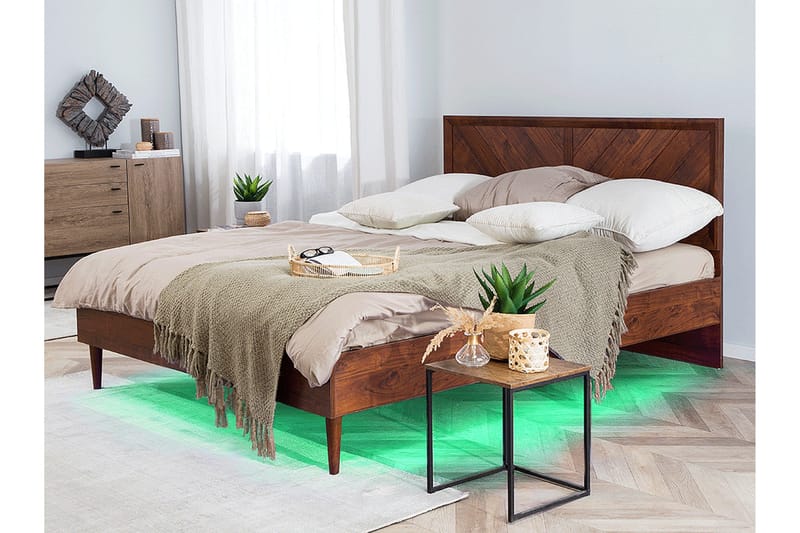 HOROVITZ Dubbelsäng med LED 140x200 Trä/Natur - Sängram & sängstomme