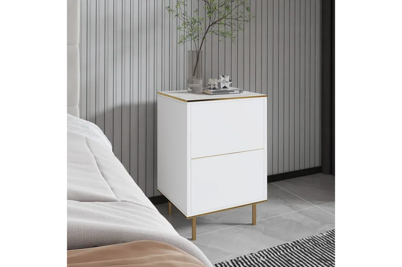 Imaj Sängbord 40 cm - Vit marmor/Guld - Möbler - Sovrum - Sängbord