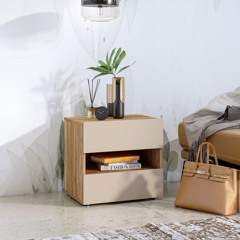 Impressio Sängbord i Trä med 2 Lådor - Gråbeige - Möbler - Sovrum - Sängbord