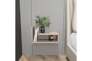Jarlech Vägghängt Sängbord & Nattduksbord 45 cm med Trä- och Valnötsutseende, Förvaring med Hyllor - Ljus Taupe - Möbler - Sovrum - Sängbord