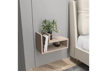 Jarlech Vägghängt Sängbord & Nattduksbord 45 cm med Trä- och Valnötsutseende, Förvaring med Hyllor - Ljus Taupe - Möbler - Sovrum - Sängbord
