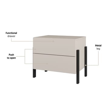 Jukon Sängbord i Trä med 2 Lådor och Metallben - Ljusbeige - Möbler - Sovrum - Sängbord
