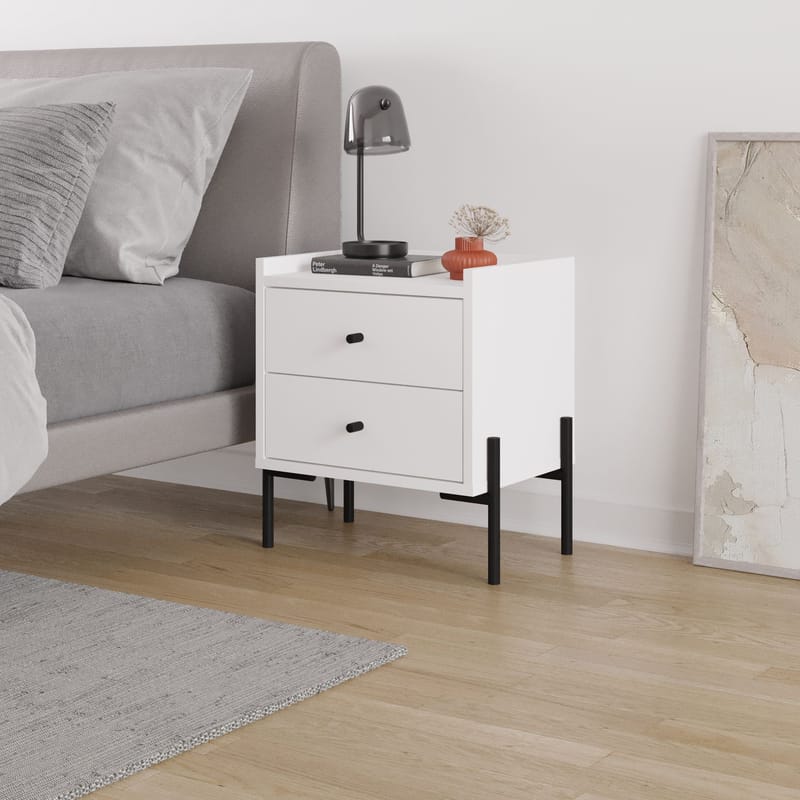 Kunimitsu Sängbord & Nattduksbord i Trä med Lådor 45 cm - Vit - Möbler - Sovrum - Sängbord