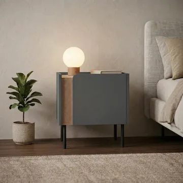 Lomar Nattduksbord 45,5x47,8x35 cm - Naturlig ek/Antracit/Svart - Möbler - Sovrum - Sängbord