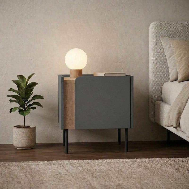 Lomar Nattduksbord 45,5x47,8x35 cm - Naturlig ek/Antracit/Svart - Möbler - Sovrum - Sängbord