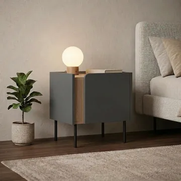 Lomar Nattduksbord 45,5x47,8x35 cm - Naturlig ek/Antracit/Svart - Möbler - Sovrum - Sängbord