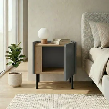 Lomar Nattduksbord 45,5x47,8x35 cm - Naturlig ek/Antracit/Svart - Möbler - Sovrum - Sängbord