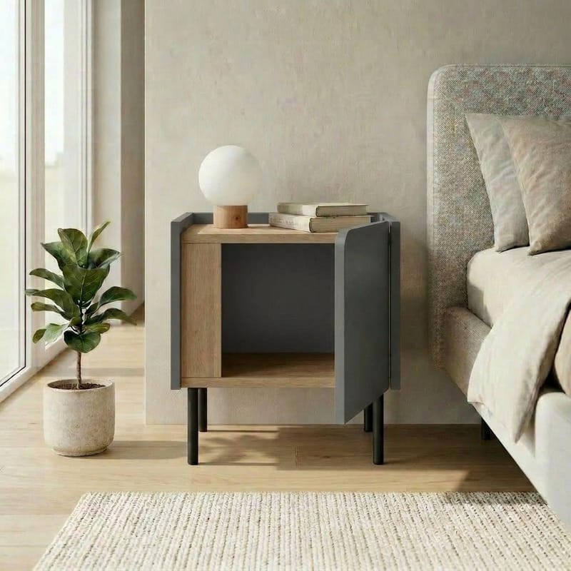 Lomar Nattduksbord 45,5x47,8x35 cm - Naturlig ek/Antracit/Svart - Möbler - Sovrum - Sängbord