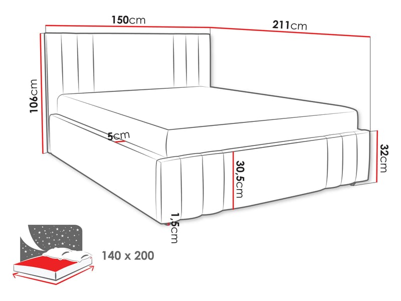 Lomren Sängram med förvaring 140x200 cm - grå - Möbler - Sovrum - Sängram & sängstomme
