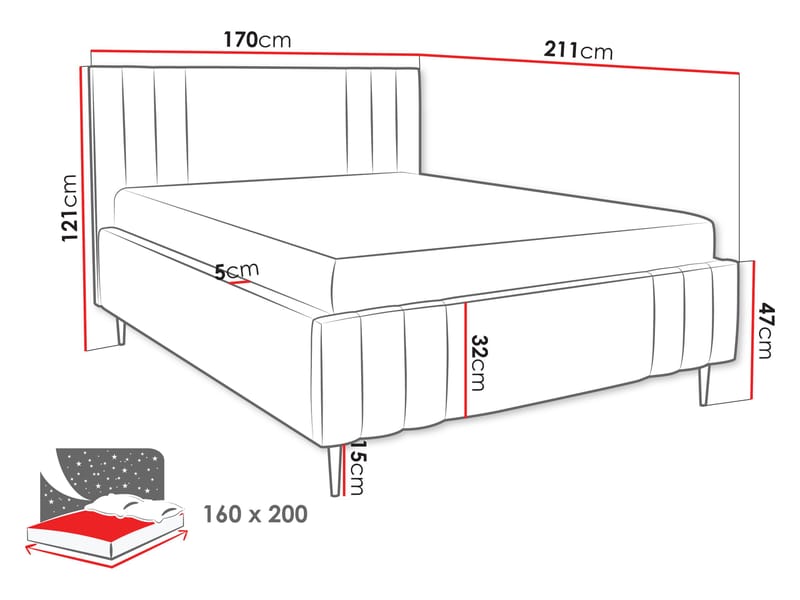 Lomren Sängram med förvaring 160x200 cm - grå - Möbler - Sovrum - Sängram & sängstomme