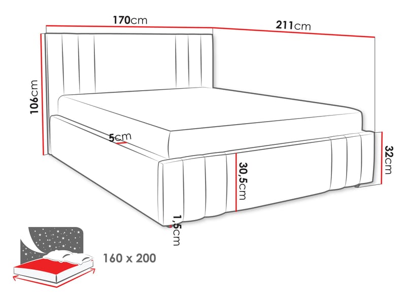 Lomren Sängram med förvaring 160x200 cm - Nazar 225.06 - Möbler - Sovrum - Sängram & sängstomme