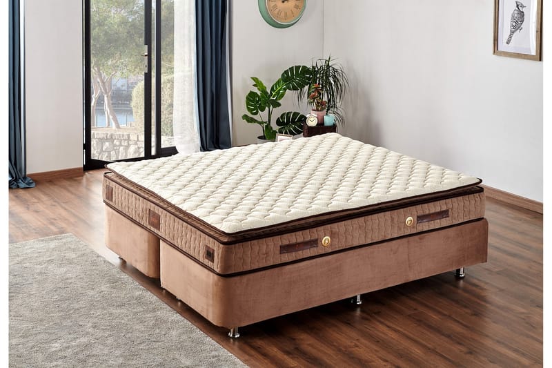 RESÅRMADRASS 200x200 cm Vit/Brun - Vit/Brun - Möbler - Sovrum - Madrasser - Resårmadrass & resårbotten
