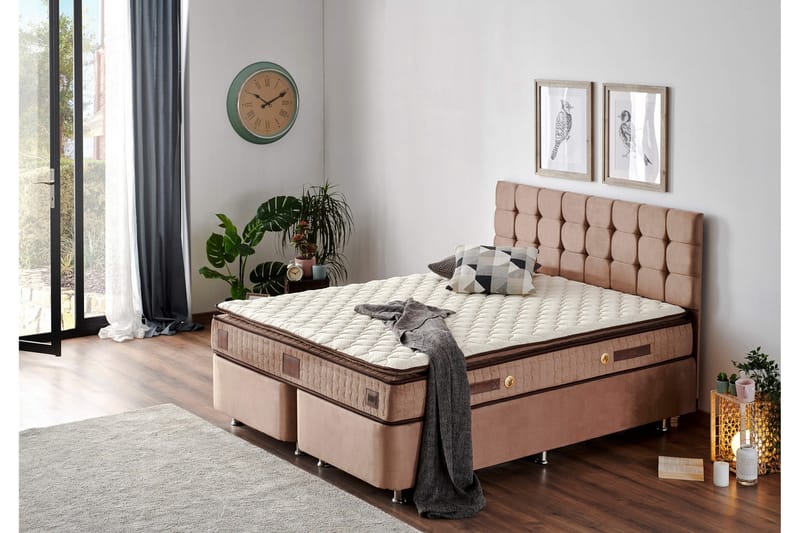 RESÅRMADRASS 200x200 cm Vit/Brun - Vit/Brun - Möbler - Sovrum - Madrasser - Resårmadrass & resårbotten