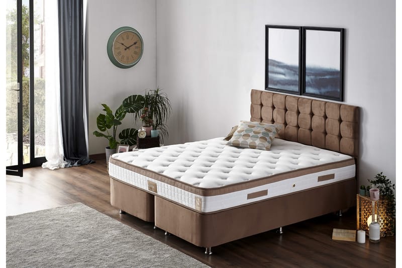 RESÅRMADRASS 200x200 cm Vit/Brun - Vit/Brun - Möbler - Sovrum - Madrasser - Resårmadrass & resårbotten