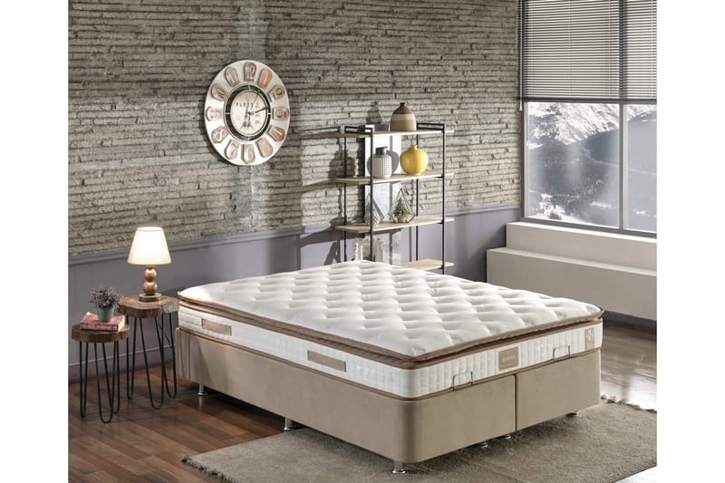 Resårmadrass 200x200 cm, Vit/Brun