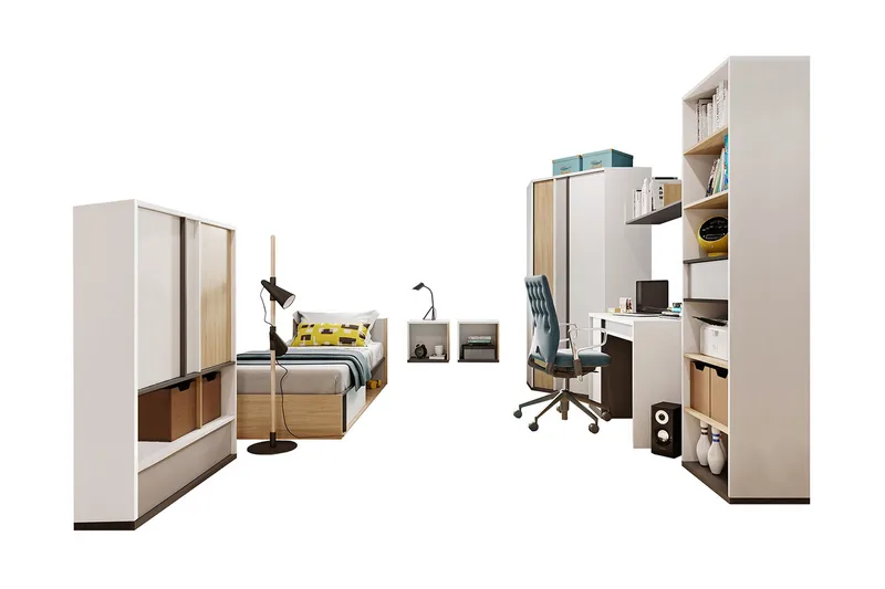 Metropolitan Möbelset För Sovrum, Brun/Vit/Ljusgrå/Svart