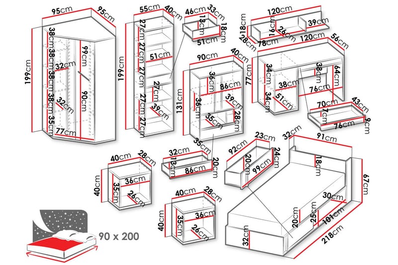 Metropolitan Möbelset För Sovrum - Brun/Vit/Ljusgrå/Svart - Möbler - Sovrum - Möbelset för sovrum