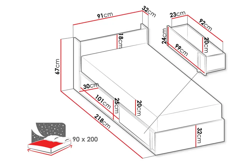 Metropolitan Sängram 90x200 cm - Brun/Vit/Ljusgrå/Svart - Möbler - Sovrum - Sängram & sängstomme