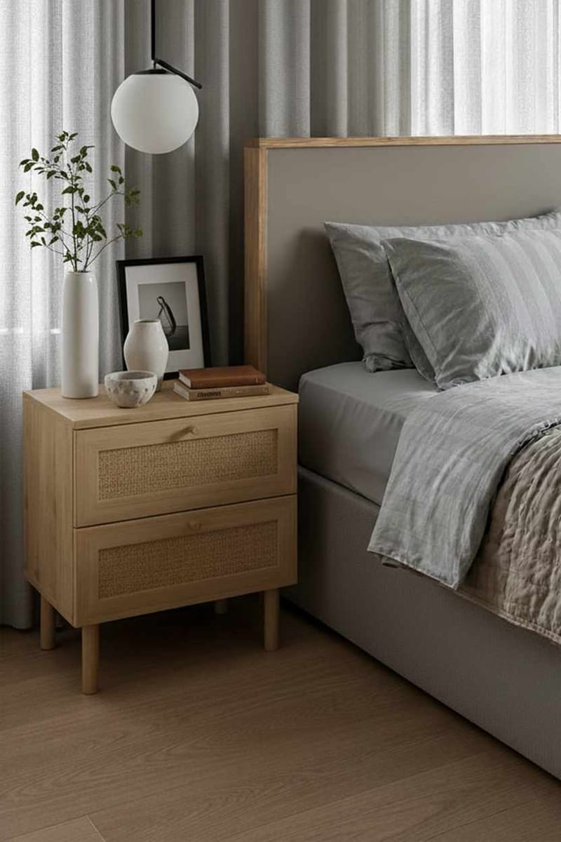 Meyloren Sängbord Rotting 50 cm med 2 Lådor - Beige - Möbler - Sovrum - Sängbord
