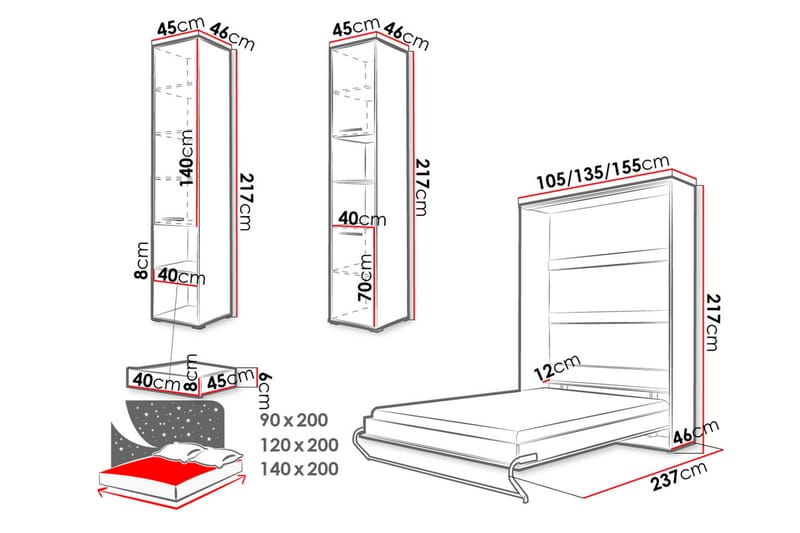BODO Sovrumsset sängskåp - Vit - Möbelset för sovrum