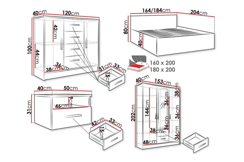 Kintore Möbelset För Sovrum - Vit - Möbler - Sovrum - Möbelset för sovrum