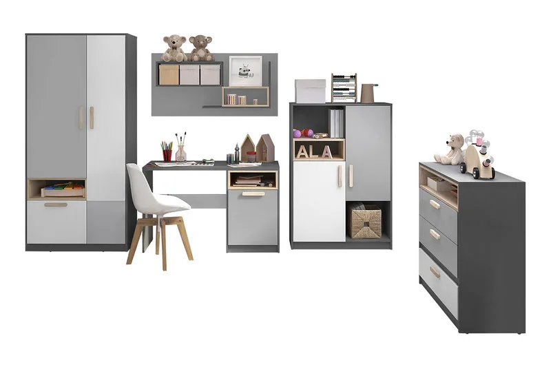 Pok Sovrumsset barn - Grå/Vit - Möbler - Sovrum - Möbelset för sovrum