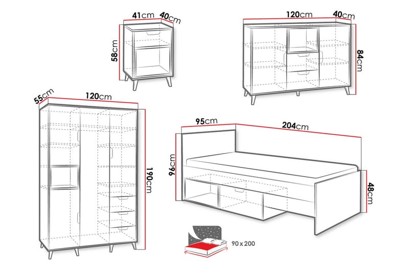 Sayuki Möbelset För Sovrum - Vit/Grå - Möbler - Sovrum - Möbelset för sovrum