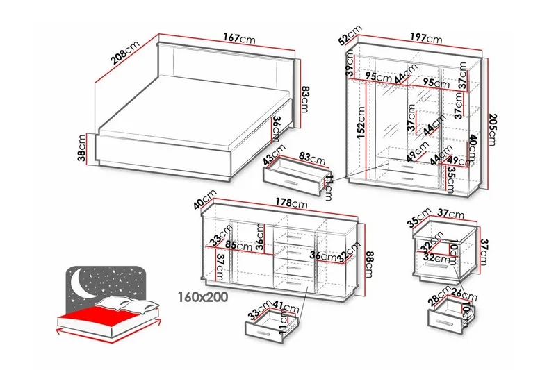 Strathy Möbelset För Sovrum - Svart - Möbler - Sovrum - Möbelset för sovrum