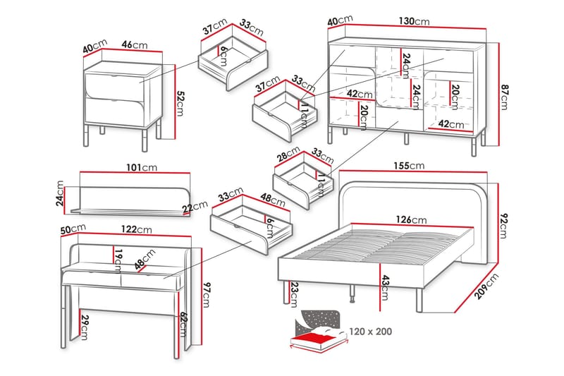 Monfort Möbelset För Sovrum - Beige - Möbler - Sovrum - Möbelset för sovrum
