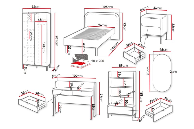 Monfort M öbelset För Sovrum - Beige - Möbler - Sovrum - Möbelset för sovrum