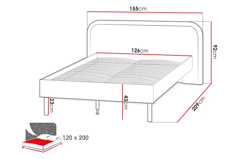 Monfort Sängram 120x200 cm i Tyg med Sänggavel och Träunderrede - Ljusbeige - Möbler - Sovrum - Sängram & sängstomme