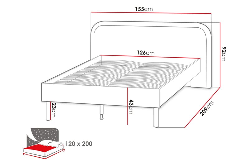 Monfort Sängram 120x200 cm - Möbler - Sovrum - Sängram & sängstomme