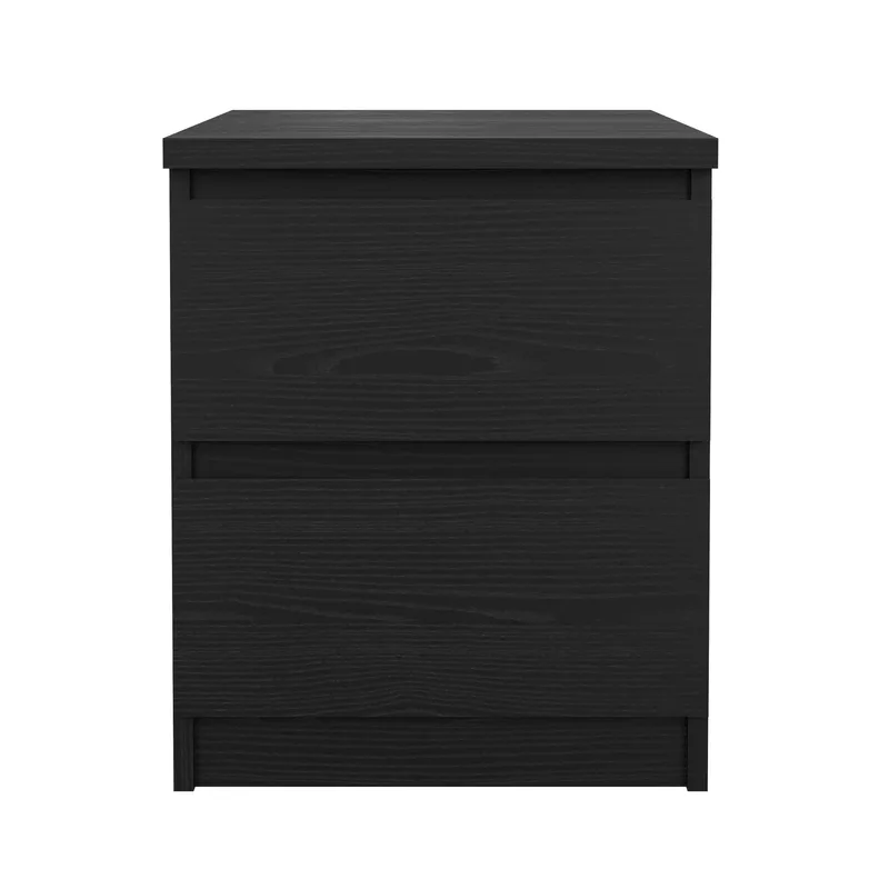 Naia Sängbord & Nattduksbord 40x50x50 cm i Trä med Valnötsutseende, Förvaring med 2 Lådor - Svart - Möbler - Sovrum - Sängbord