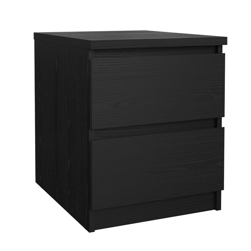 Naia Sängbord & Nattduksbord 40x50x50 cm i Trä med Valnötsutseende, Förvaring med 2 Lådor - Svart - Möbler - Sovrum - Sängbord