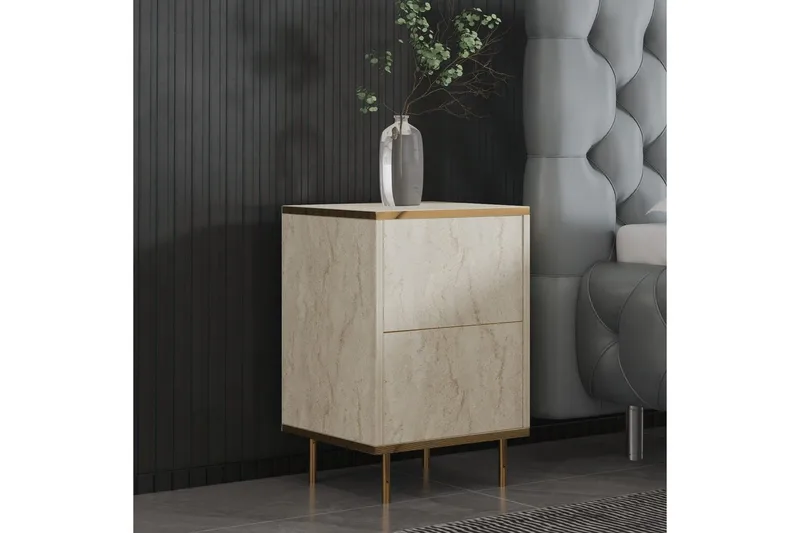 Nattduksbord Imaj Travertin / Rany - Beige/Guld - Möbler - Sovrum - Sängbord