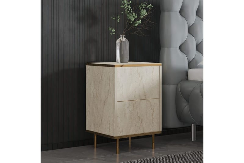 Nattduksbord Imaj Travertin / Rany - Beige/Guld - Möbler - Sovrum - Sängbord