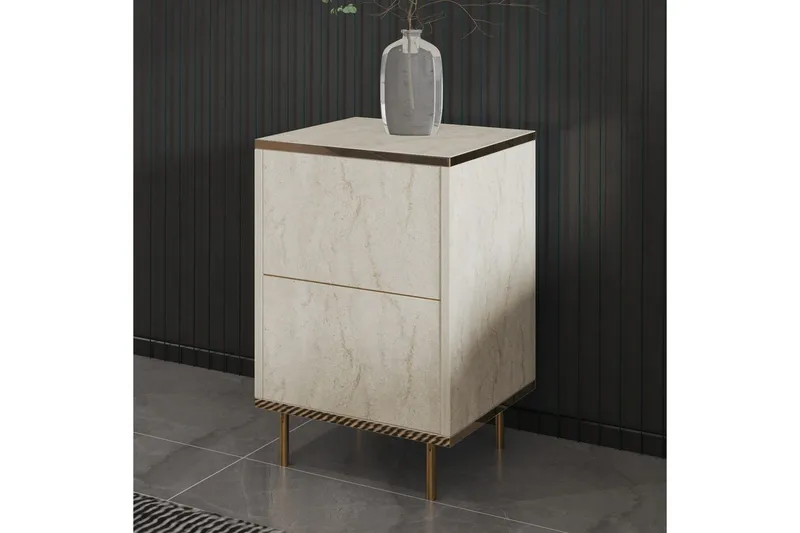 Nattduksbord Imaj Travertin / Rany - Beige/Guld - Möbler - Sovrum - Sängbord