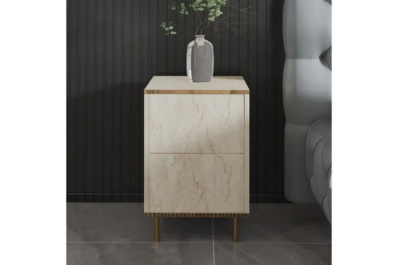 Nattduksbord Imaj Travertin / Rany - Beige/Guld - Möbler - Sovrum - Sängbord