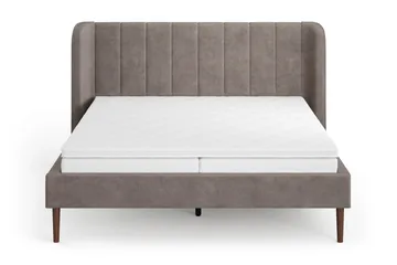 Nattljus Sängram 160x200 cm Valnöt med HVILA Resårmadrass och Bäddmadrass Vändbar Sommar- & Vintersida med Tvättbar klädsel - Brun - Möbler - Sovrum - Sängram & sängstomme