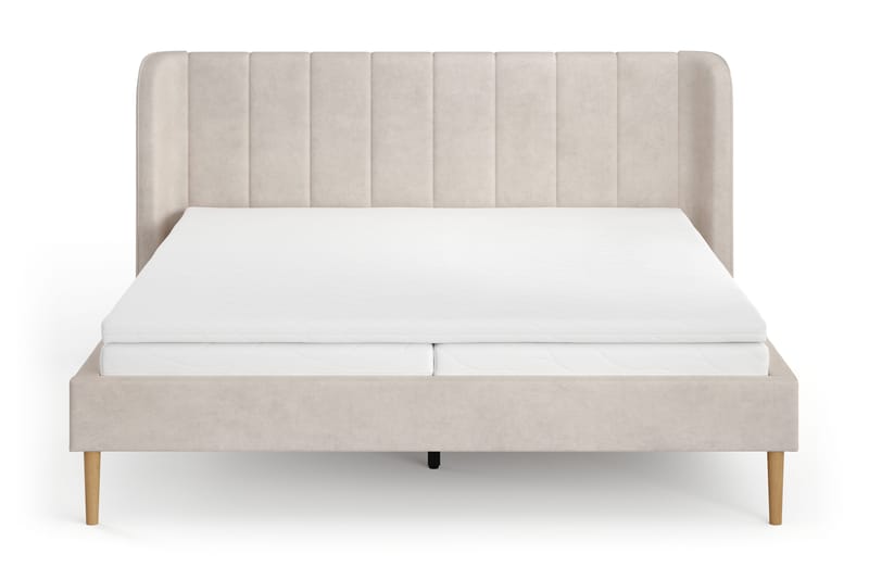 Nattljus Sängram 180x200 cm Ek med HVILA Resårmadrass och Bäddmadrass i Polyesterskum med Tvättbar klädsel - Beige - Möbler - Sovrum - Sängram & sängstomme
