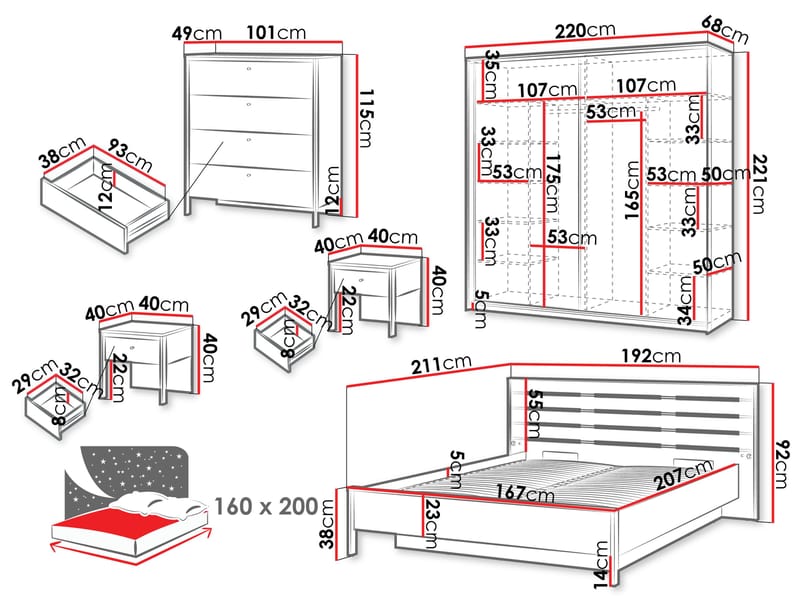 Navron Möbelset För Sovrum - Beige/Svart - Möbler - Sovrum - Möbelset för sovrum