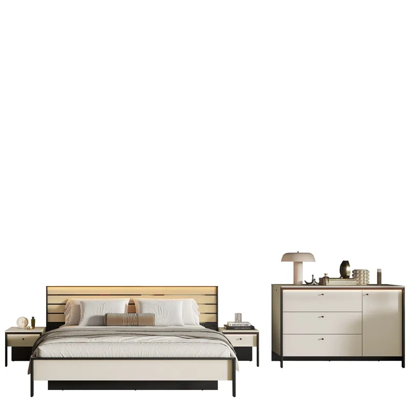 Navron Möbelset För Sovrum, Beige/Svart