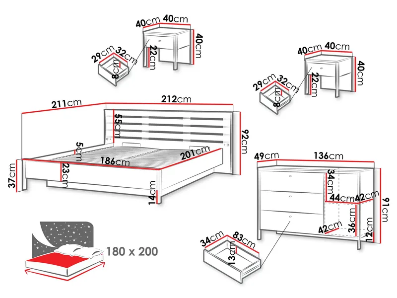 Navron Möbelset För Sovrum - Beige/Svart - Möbler - Sovrum - Möbelset för sovrum