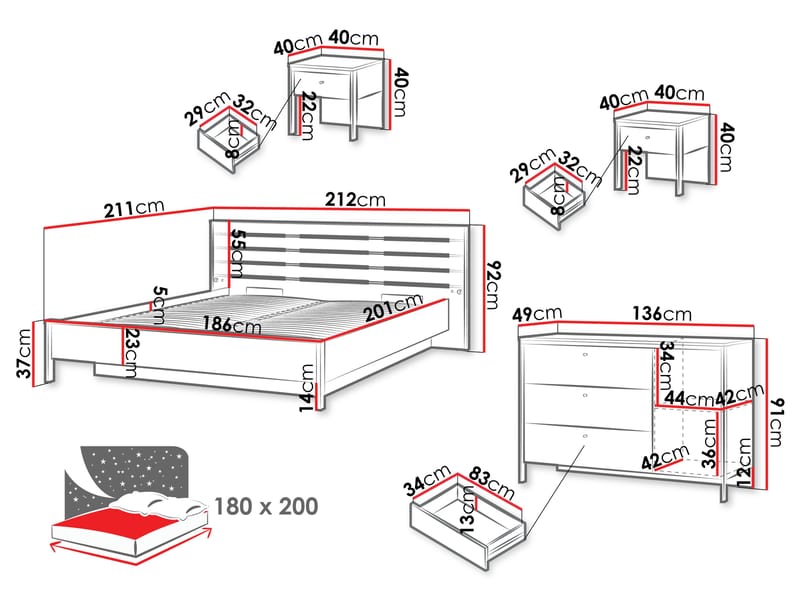Navron Möbelset För Sovrum - Beige/Svart - Möbler - Sovrum - Möbelset för sovrum