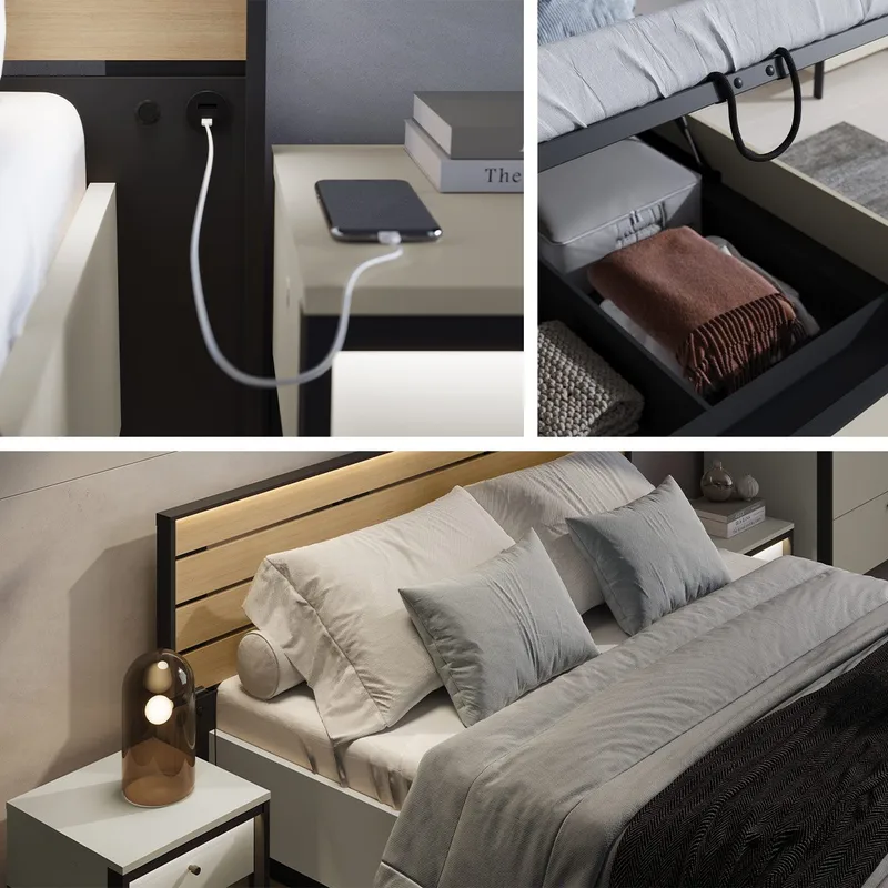 Navron Sängram 180x200 cm - Beige/Svart - Möbler - Sovrum - Sängram & sängstomme